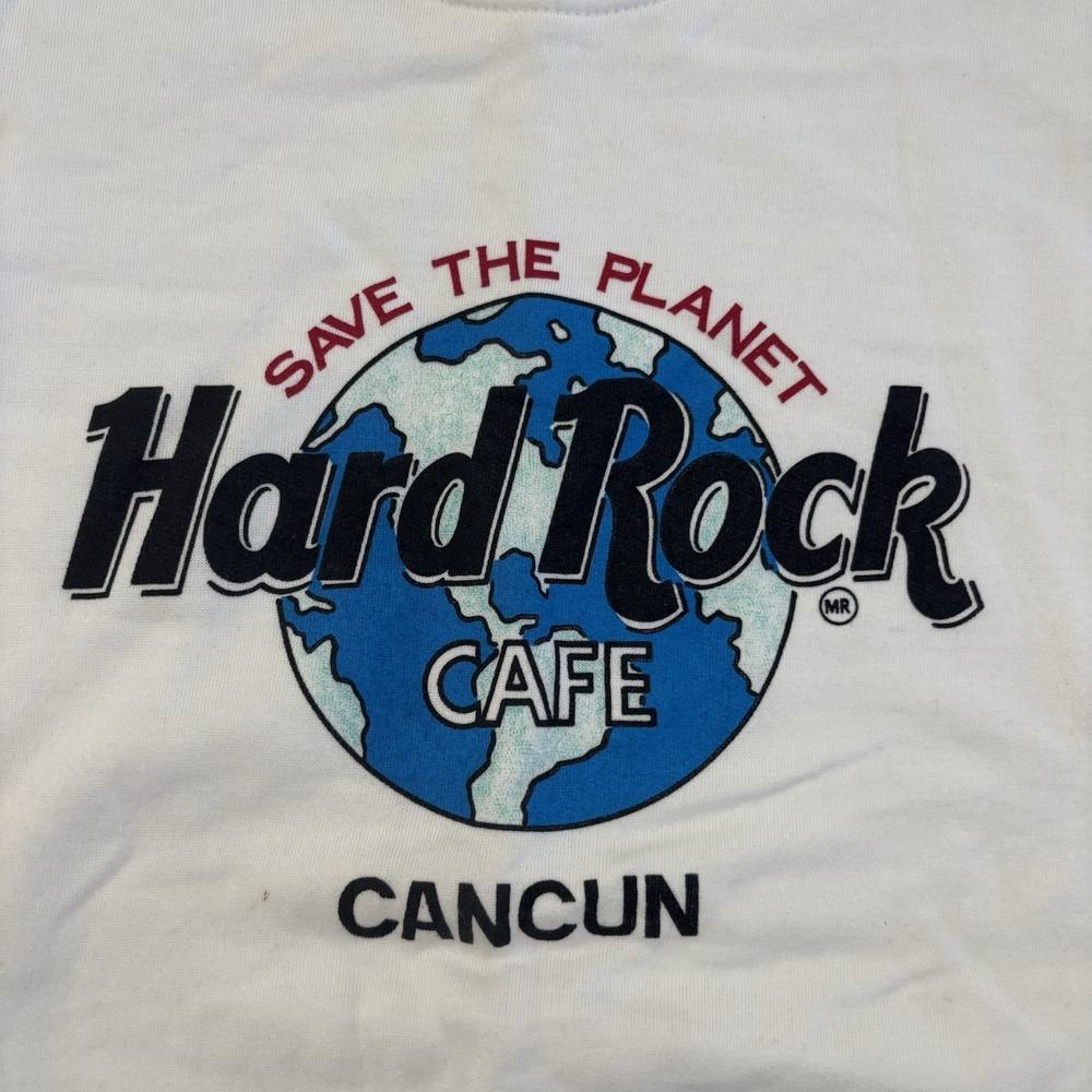 Vintage Hard Rock Cafe Sweater Cancun Mexico Crewneck White Men's L 90s Y2K - Picture 4 of 10